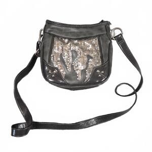 Y2K Rhinestone Sequin Flames Gray Crossbody Bag Purse‎ Satchl